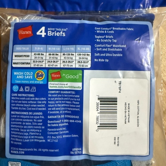 2 packages Hanes Boys' Tagless Briefs - Blue, Gray, White. 4T and size Small. - Picture 7 of 7